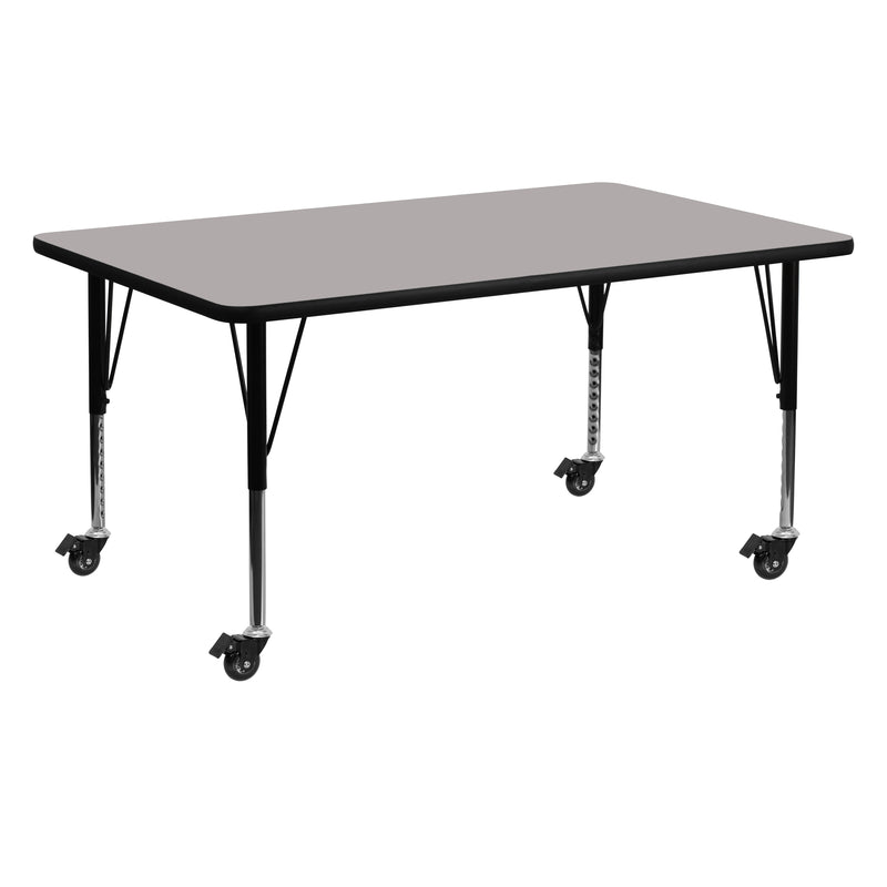 Mobile 24''W x 60''L Rectangular Grey HP Laminate Activity Table - Height Adjustable Short Legs