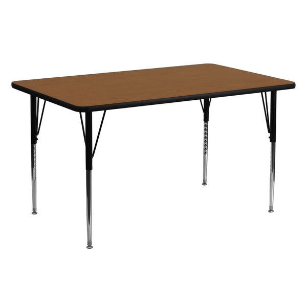 24''W x 60''L Rectangular Oak HP Laminate Activity Table - Standard Height Adjustable Legs