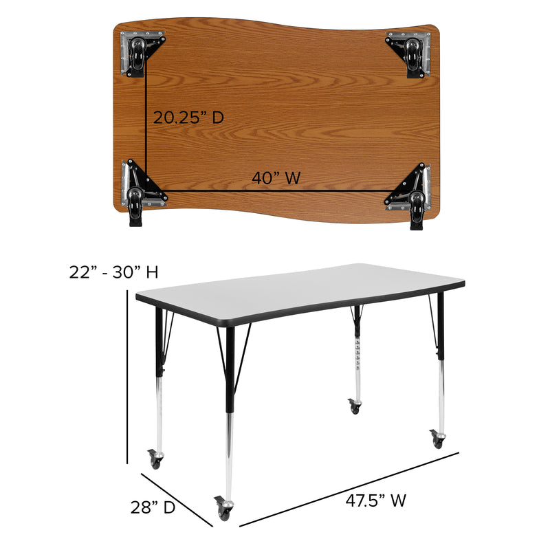 Mobile 28"W x 47.5"L Rectangular Wave Flexible Collaborative Grey Laminate Activity Table-Standard Height Adjustable Legs