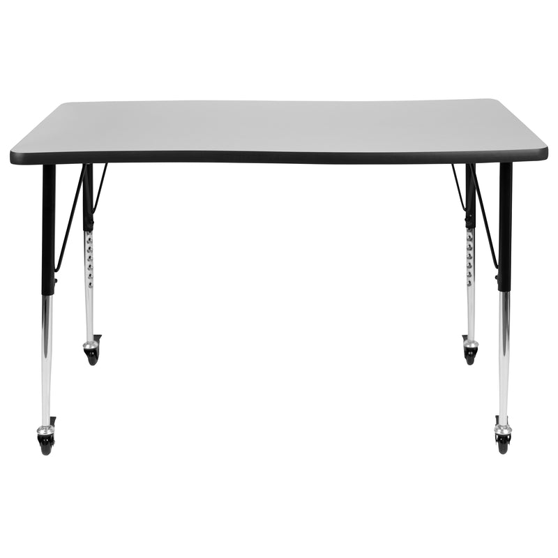 Mobile 28"W x 47.5"L Rectangular Wave Flexible Collaborative Grey Laminate Activity Table-Standard Height Adjustable Legs