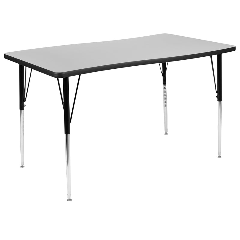 28"W x 47.5"L Rectangular Wave Flexible Collaborative Grey Thermal Laminate Activity Table - Standard Height Adjustable Legs