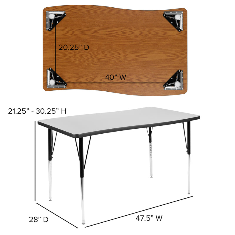 28"W x 47.5"L Rectangular Wave Flexible Collaborative Grey Thermal Laminate Activity Table - Standard Height Adjustable Legs