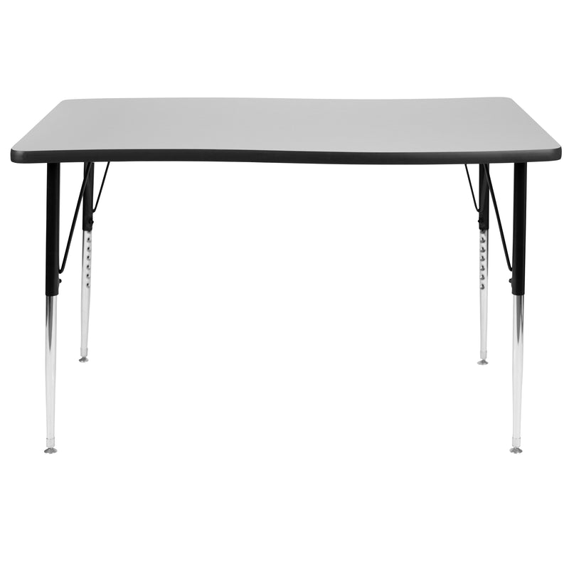 28"W x 47.5"L Rectangular Wave Flexible Collaborative Grey Thermal Laminate Activity Table - Standard Height Adjustable Legs