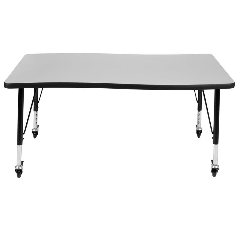 Mobile 28"W x 47.5"L Rectangular Wave Flexible Collaborative Grey Laminate Activity Table - Height Adjustable Short Legs