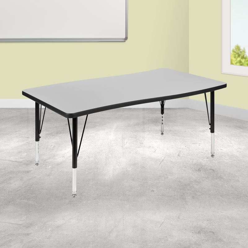 28"W x 47.5"L Rectangular Wave Flexible Collaborative Grey Thermal Laminate Activity Table - Height Adjustable Short Legs