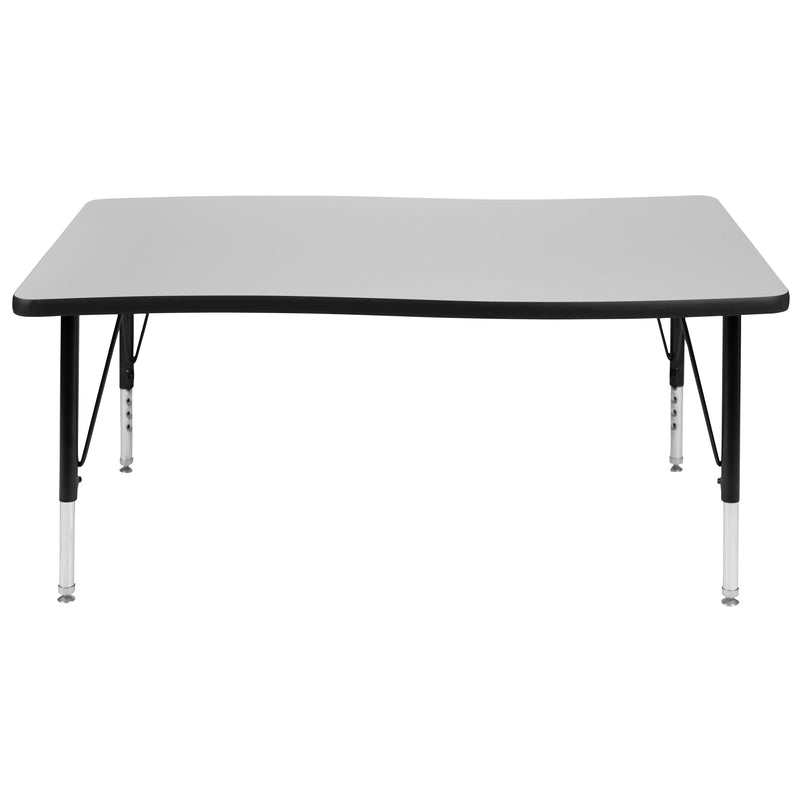 28"W x 47.5"L Rectangular Wave Flexible Collaborative Grey Thermal Laminate Activity Table - Height Adjustable Short Legs