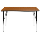 28"W x 47.5"L Rectangular Wave Flexible Collaborative Oak Finish Laminate Activity Table - Standard Height Adjustable Legs