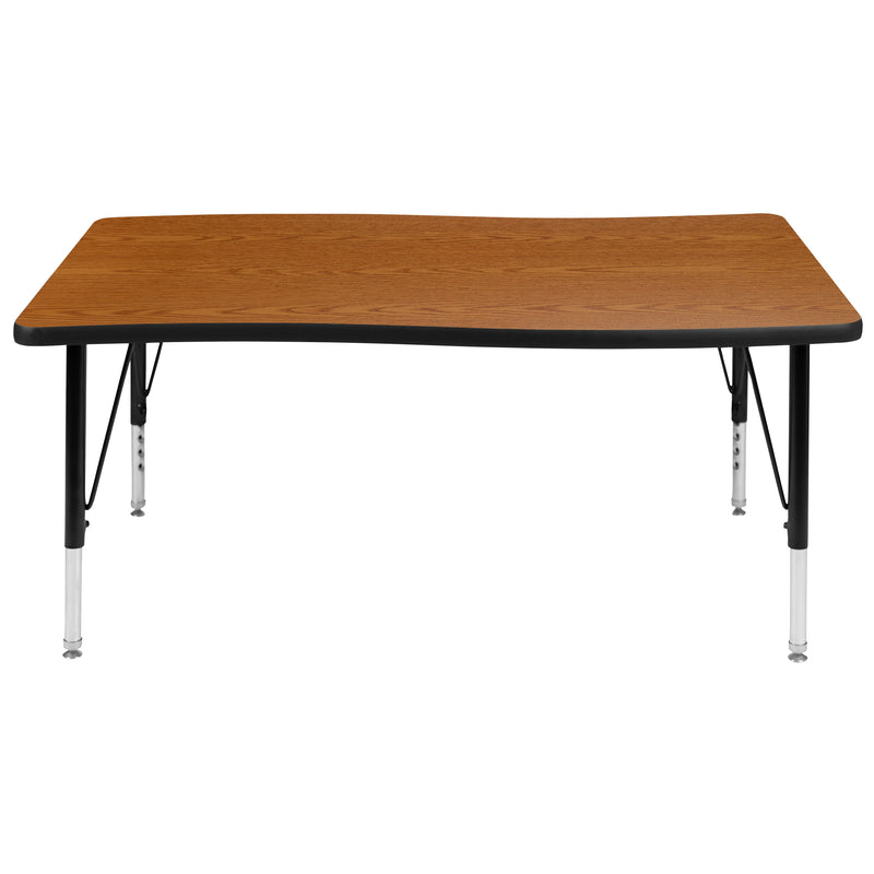 28"W x 47.5"L Rectangular Wave Flexible Collaborative Oak Thermal Laminate Activity Table - Height Adjustable Short Legs