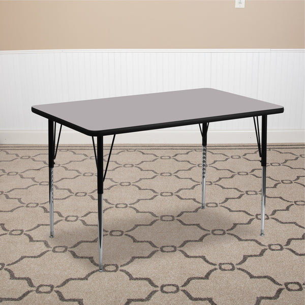 30''W x 48''L Rectangular Grey Thermal Laminate Activity Table - Standard Height Adjustable Legs