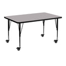 Mobile 30''W x 48''L Rectangular Grey Thermal Laminate Activity Table - Height Adjustable Short Legs