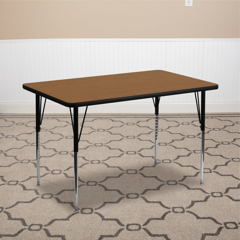 30''W x 48''L Rectangular Oak Thermal Laminate Activity Table - Standard Height Adjustable Legs