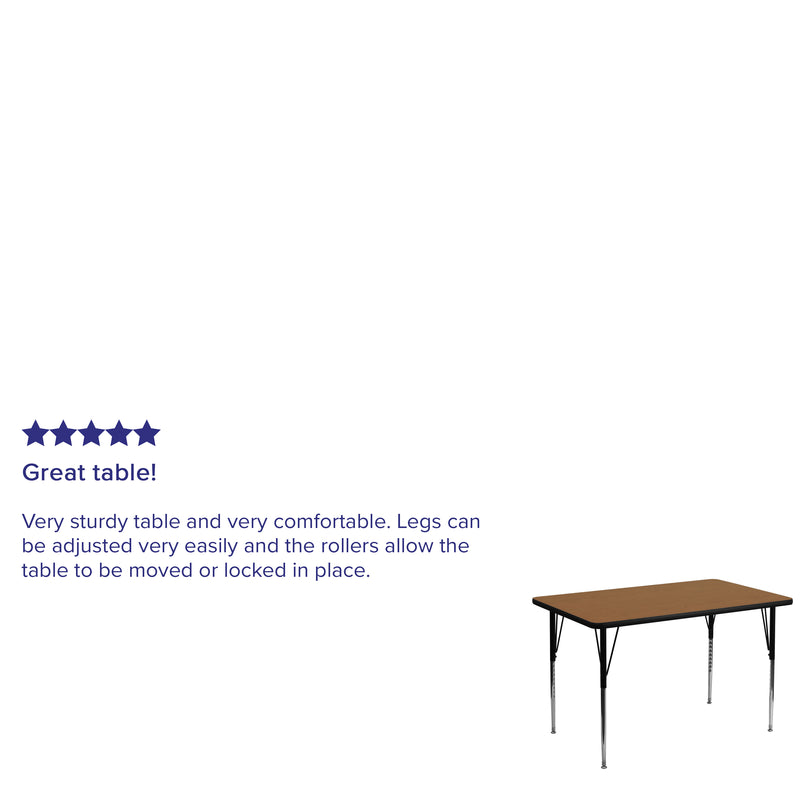 30''W x 48''L Rectangular Oak Thermal Laminate Activity Table - Standard Height Adjustable Legs