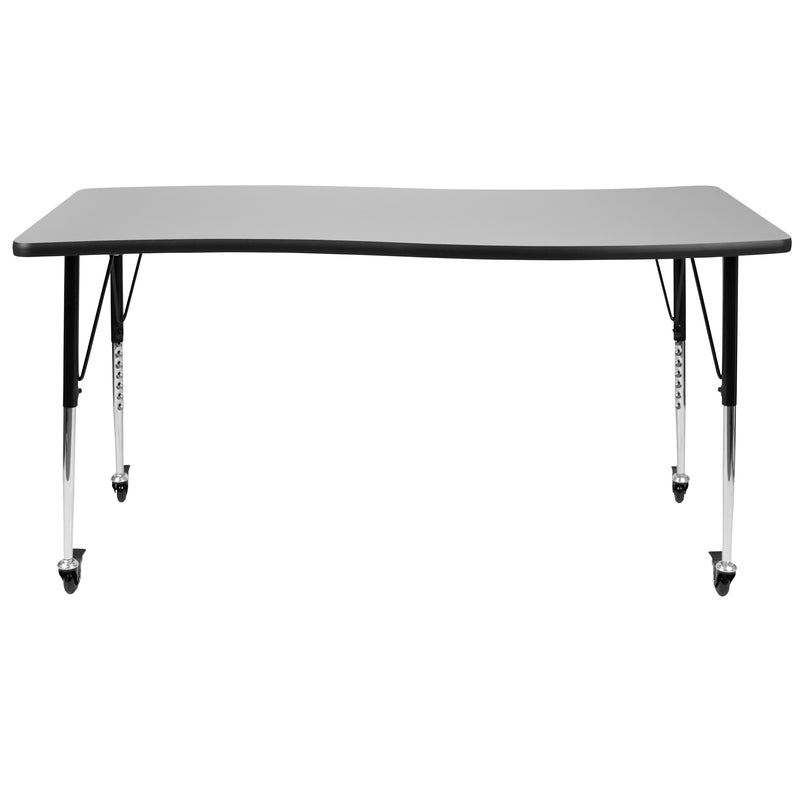 Mobile 26"W x 60"L Rectangular Wave Flexible Collaborative Grey Laminate Activity Table - Standard Height Adjustable Legs