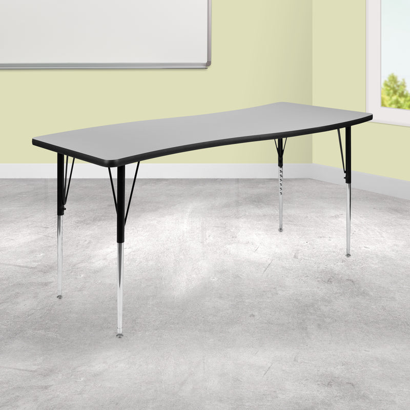 26"W x 60"L Rectangular Wave Flexible Collaborative Grey Thermal Laminate Activity Table - Standard Height Adjustable Legs