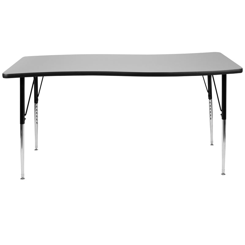 26"W x 60"L Rectangular Wave Flexible Collaborative Grey Thermal Laminate Activity Table - Standard Height Adjustable Legs