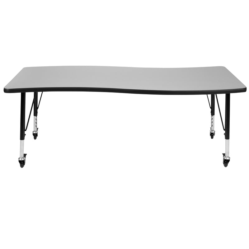 Mobile 26"W x 60"L Rectangular Wave Flexible Collaborative Grey Laminate Activity Table - Height Adjustable Short Legs