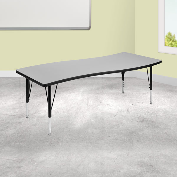 26"W x 60"L Rectangular Wave Flexible Collaborative Grey Thermal Laminate Activity Table - Height Adjustable Short Legs