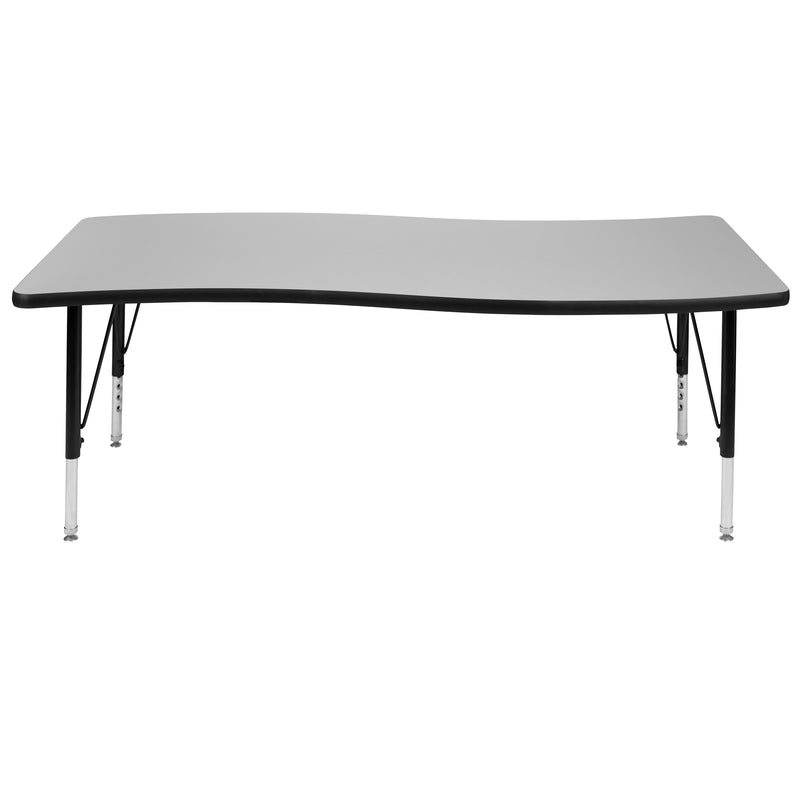 26"W x 60"L Rectangular Wave Flexible Collaborative Grey Thermal Laminate Activity Table - Height Adjustable Short Legs