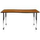 Mobile 26"W x 60"L Rectangular Wave Flexible Collaborative Oak Laminate Activity Table - Standard Height Adjustable Legs