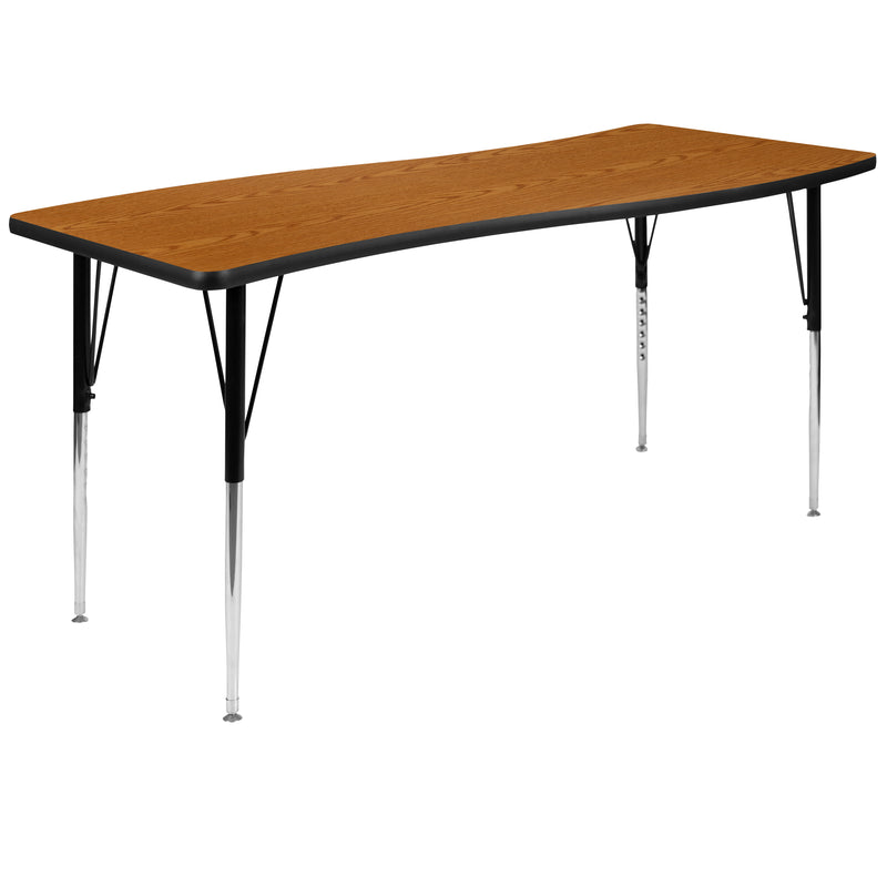 26"W x 60"L Rectangular Wave Flexible Collaborative Oak Thermal Laminate Activity Table - Standard Height Adjustable Legs