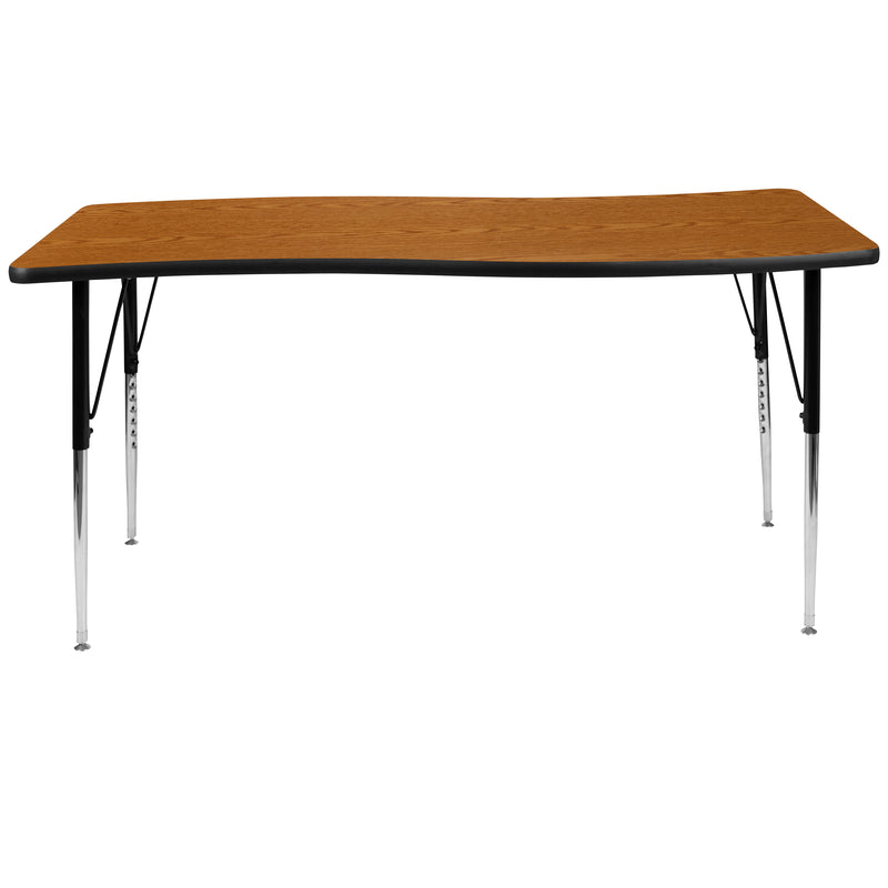 26"W x 60"L Rectangular Wave Flexible Collaborative Oak Thermal Laminate Activity Table - Standard Height Adjustable Legs