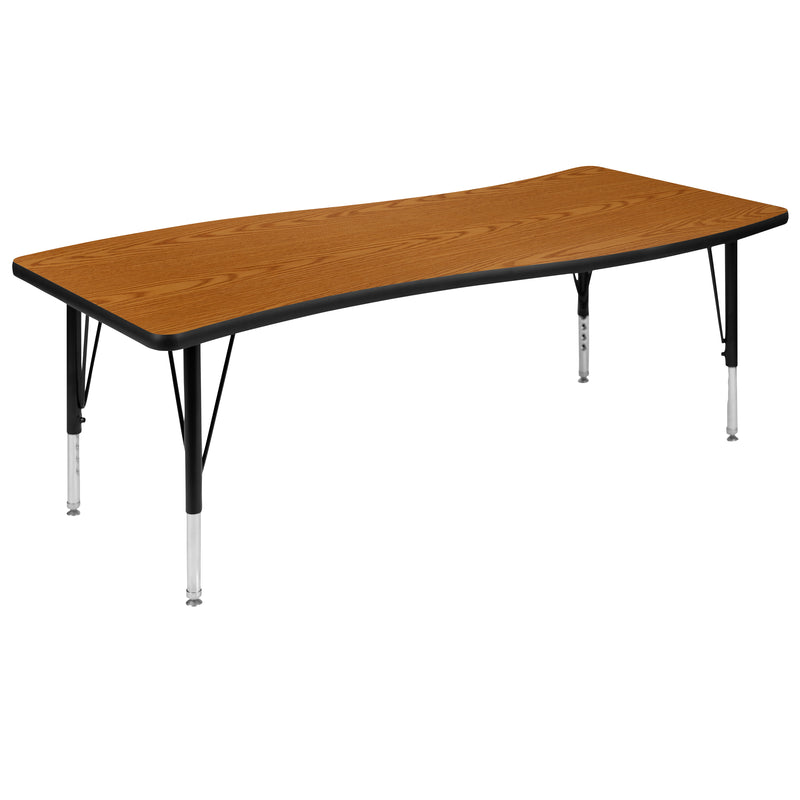 26"W x 60"L Rectangular Wave Flexible Collaborative Oak Thermal Laminate Activity Table - Height Adjustable Short Legs