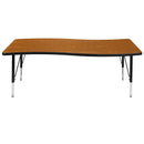 26"W x 60"L Rectangular Wave Flexible Collaborative Oak Thermal Laminate Activity Table - Height Adjustable Short Legs