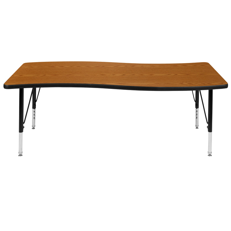 26"W x 60"L Rectangular Wave Flexible Collaborative Oak Thermal Laminate Activity Table - Height Adjustable Short Legs