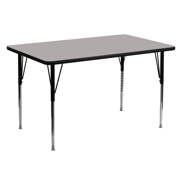 30''W x 60''L Rectangular Grey HP Laminate Activity Table - Standard Height Adjustable Legs