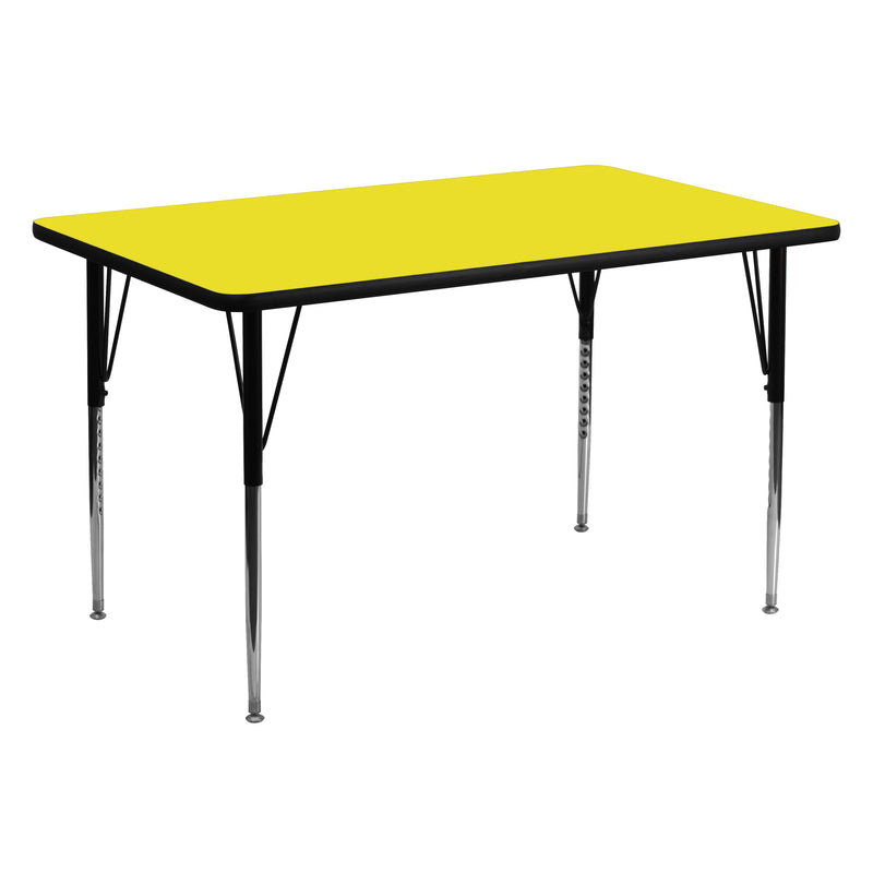 30''W x 60''L Rectangular Yellow HP Laminate Activity Table - Standard Height Adjustable Legs