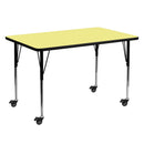 Mobile 30''W x 60''L Rectangular Yellow Thermal Laminate Activity Table - Standard Height Adjustable Legs