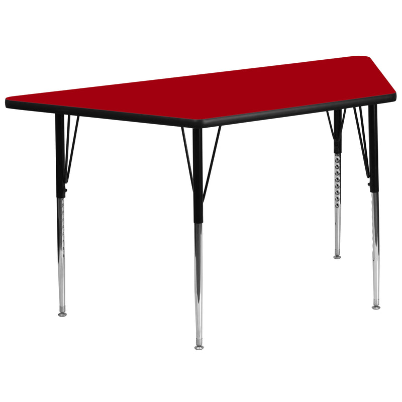 29''W x 57''L Trapezoid Red Thermal Laminate Activity Table - Standard Height Adjustable Legs