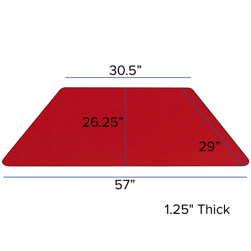 Mobile 29''W x 57''L Trapezoid Red Thermal Laminate Activity Table - Height Adjustable Short Legs