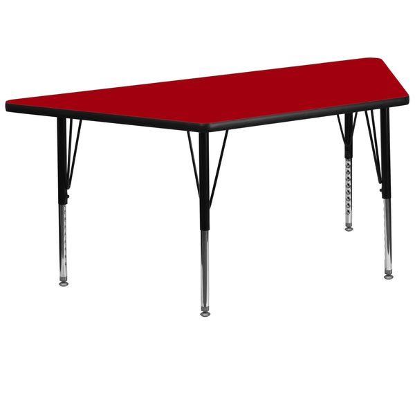 29''W x 57''L Trapezoid Red Thermal Laminate Activity Table - Height Adjustable Short Legs