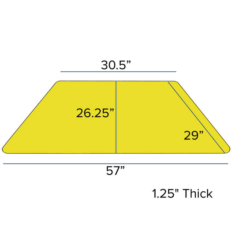 Mobile 29''W x 57''L Trapezoid Yellow Thermal Laminate Activity Table - Standard Height Adjustable Legs