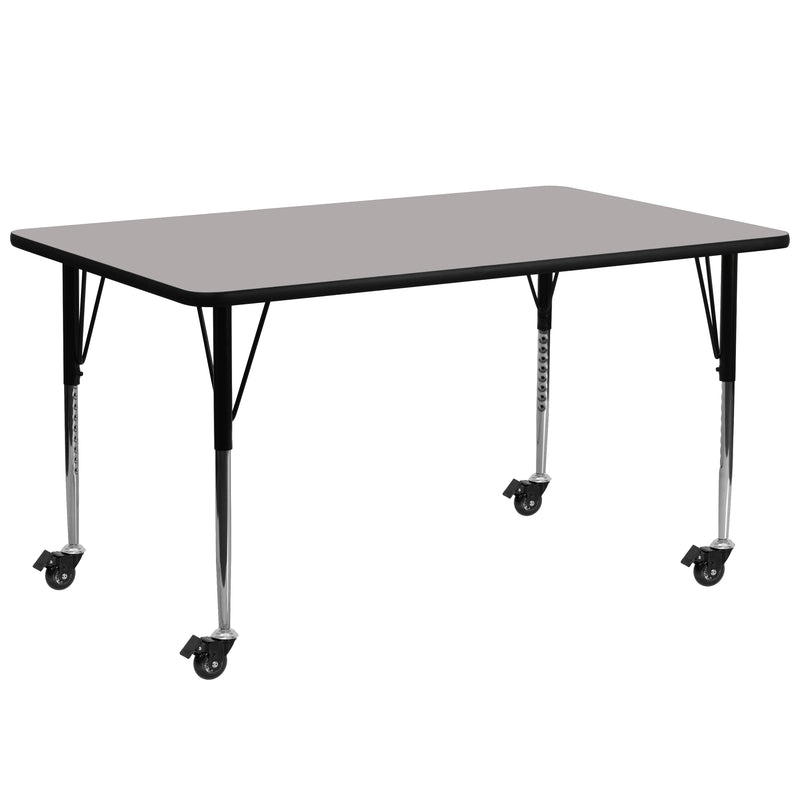 Mobile 30''W x 72''L Rectangular Grey HP Laminate Activity Table - Standard Height Adjustable Legs