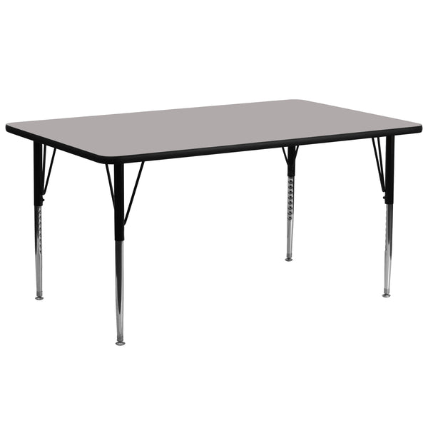 30''W x 72''L Rectangular Grey HP Laminate Activity Table - Standard Height Adjustable Legs