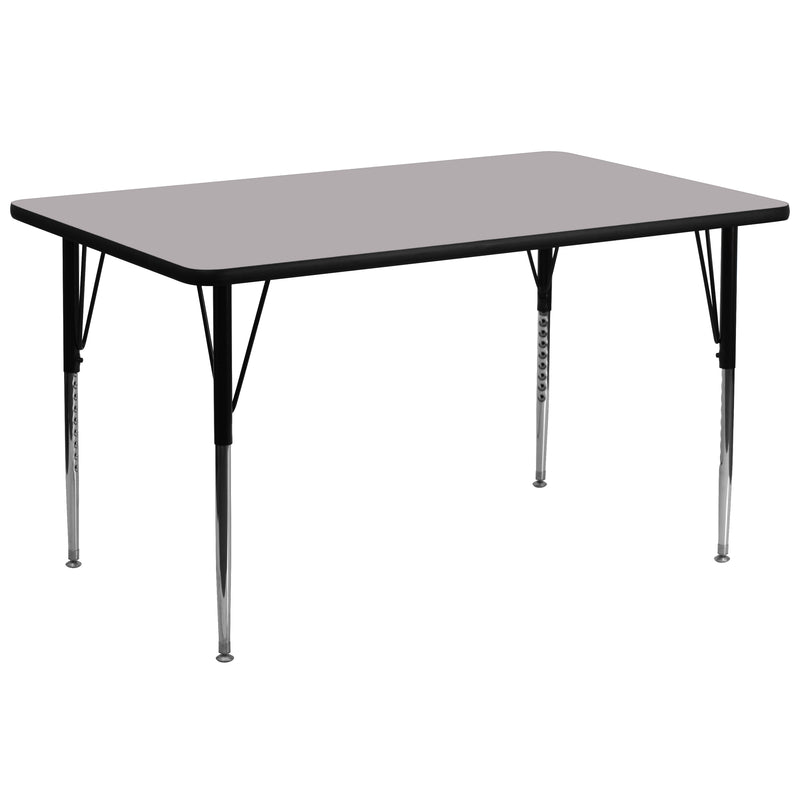 30''W x 72''L Rectangular Grey Thermal Laminate Activity Table - Standard Height Adjustable Legs