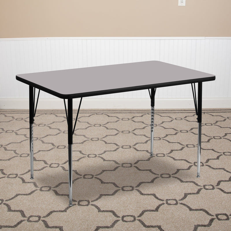 30''W x 72''L Rectangular Grey Thermal Laminate Activity Table - Standard Height Adjustable Legs