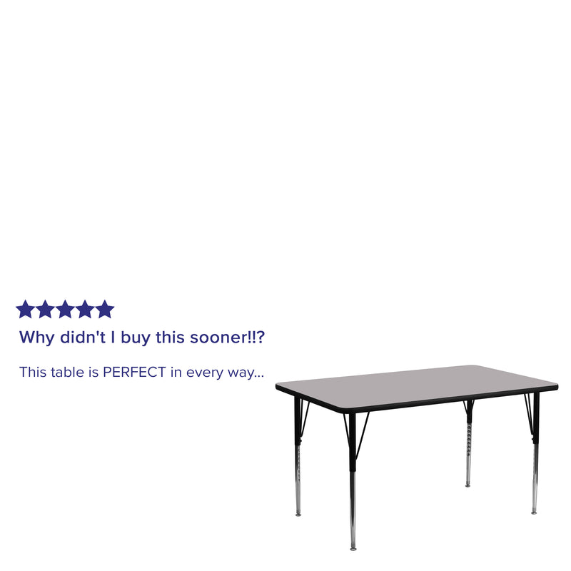 30''W x 72''L Rectangular Grey Thermal Laminate Activity Table - Standard Height Adjustable Legs