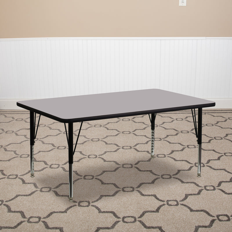 30''W x 72''L Rectangular Grey Thermal Laminate Activity Table - Height Adjustable Short Legs