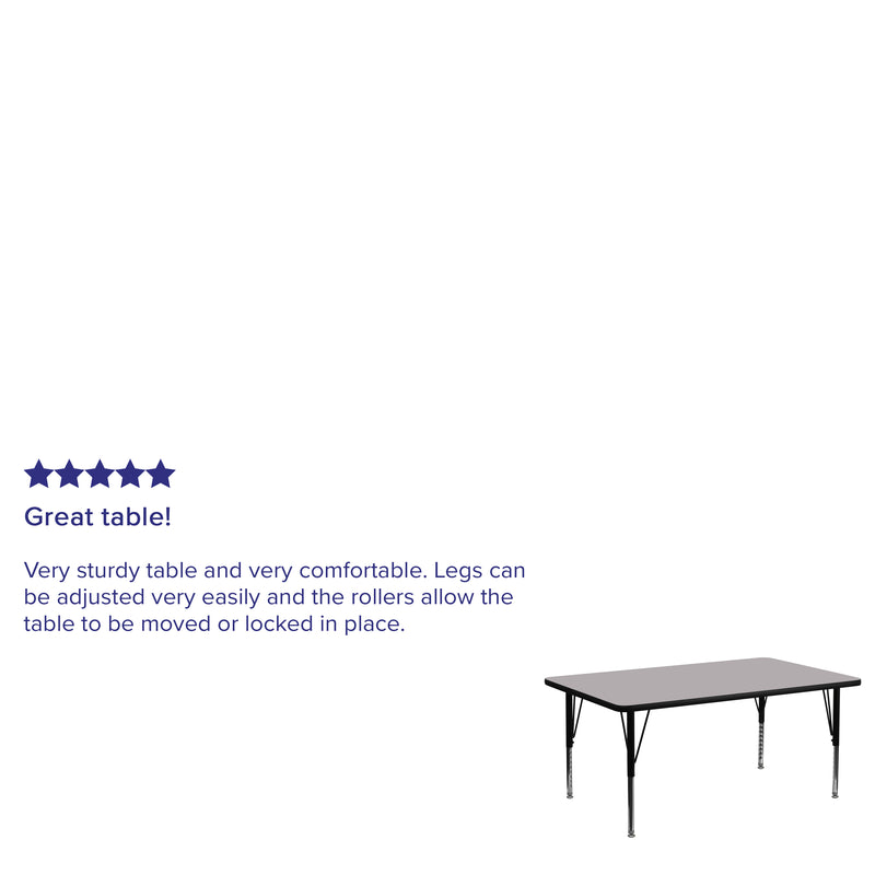 30''W x 72''L Rectangular Grey Thermal Laminate Activity Table - Height Adjustable Short Legs