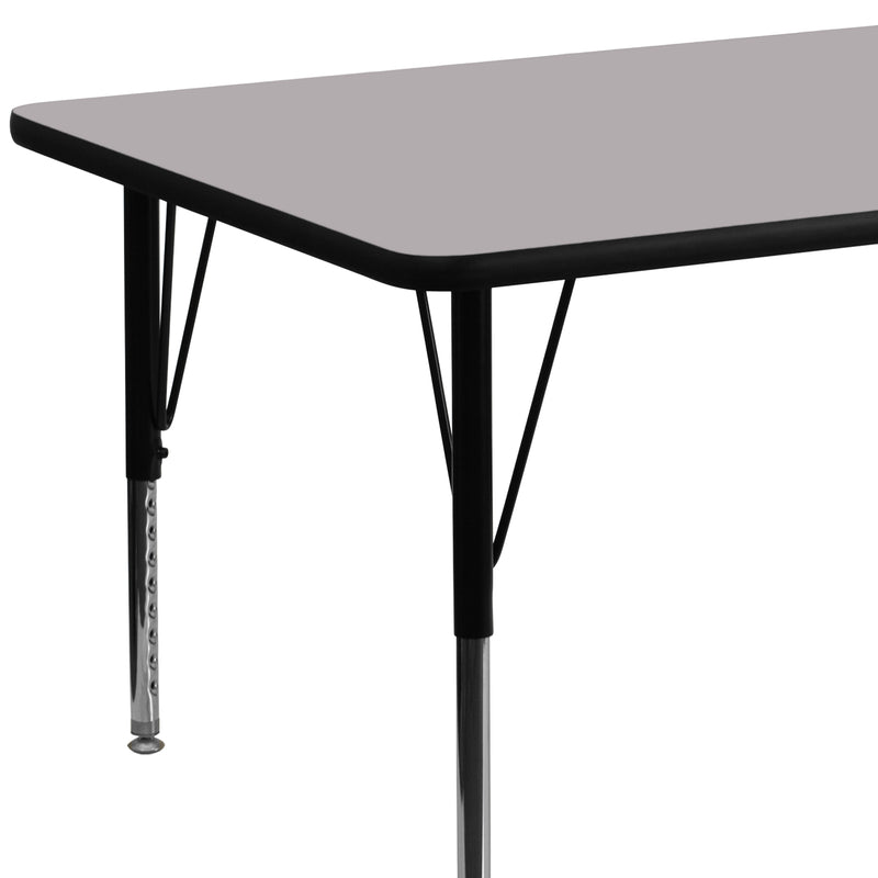 30''W x 72''L Rectangular Grey Thermal Laminate Activity Table - Height Adjustable Short Legs