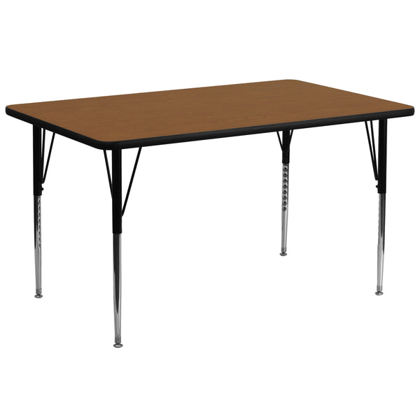 30''W x 72''L Rectangular Oak HP Laminate Activity Table - Standard Height Adjustable Legs