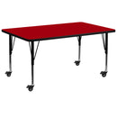 Mobile 30''W x 72''L Rectangular Red Thermal Laminate Activity Table - Height Adjustable Short Legs