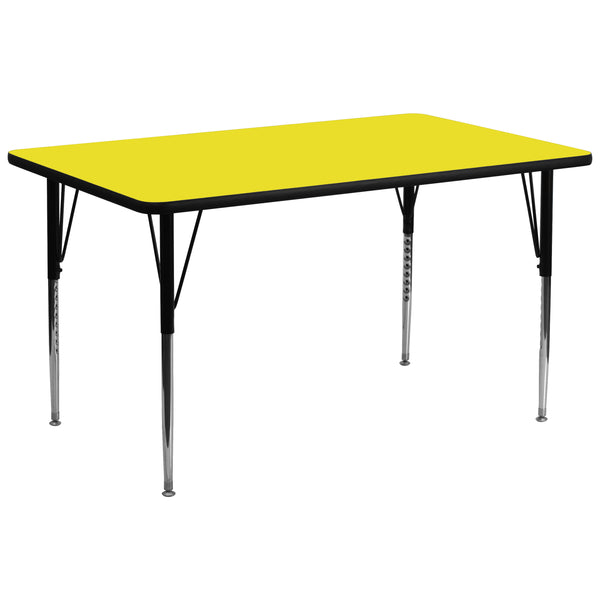 30''W x 72''L Rectangular Yellow HP Laminate Activity Table - Standard Height Adjustable Legs