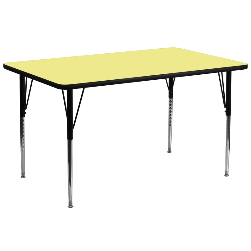 30''W x 72''L Rectangular Yellow Thermal Laminate Activity Table - Standard Height Adjustable Legs