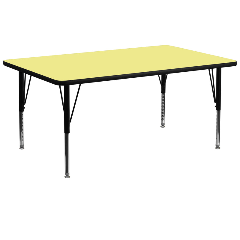 30''W x 72''L Rectangular Yellow Thermal Laminate Activity Table - Height Adjustable Short Legs