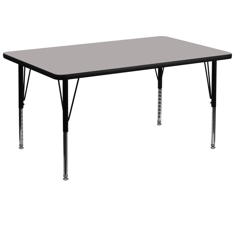 36''W x 72''L Rectangular Grey HP Laminate Activity Table - Height Adjustable Short Legs