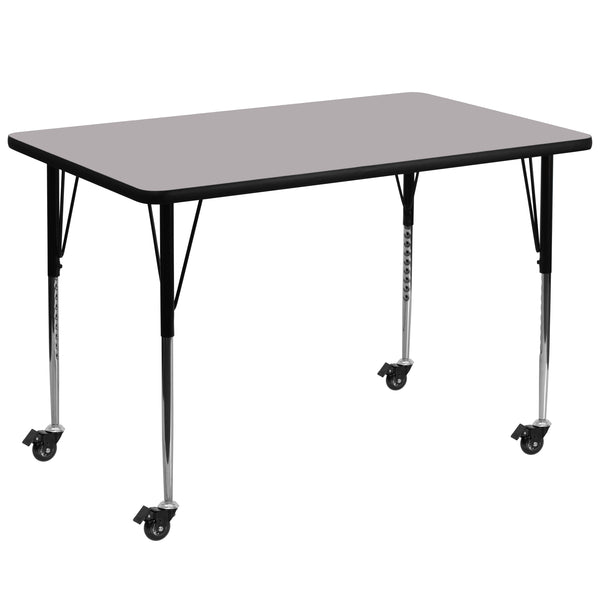 Mobile 36''W x 72''L Rectangular Grey Thermal Laminate Activity Table - Standard Height Adjustable Legs